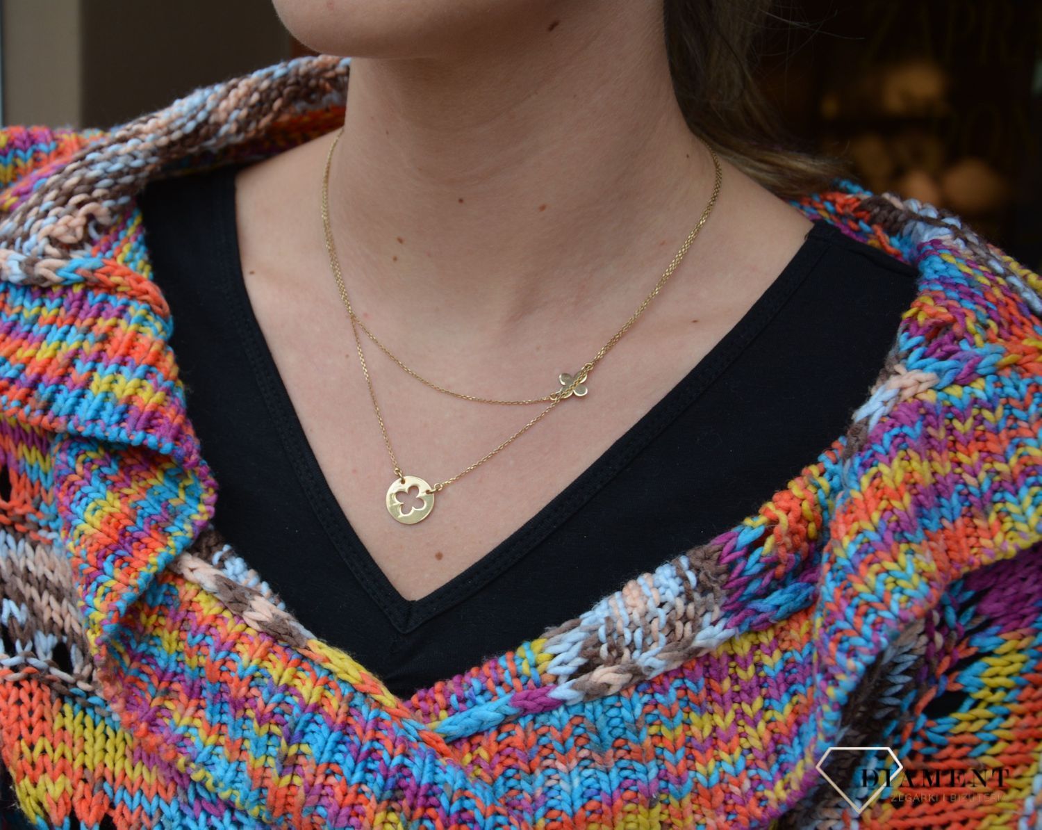 Naszyjnik srebrny z koniczynką pokryty złotem Dall'Acqua C RM CL0015 069 z.jpg